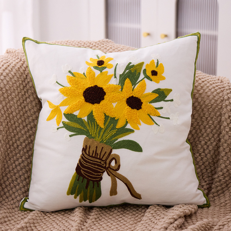 Nueva funda de almohada bordada con diseño floral pastoral, cojín para cabecera de cama, sofá, coche, sala de estar, soporte para la espalda con relleno opcional