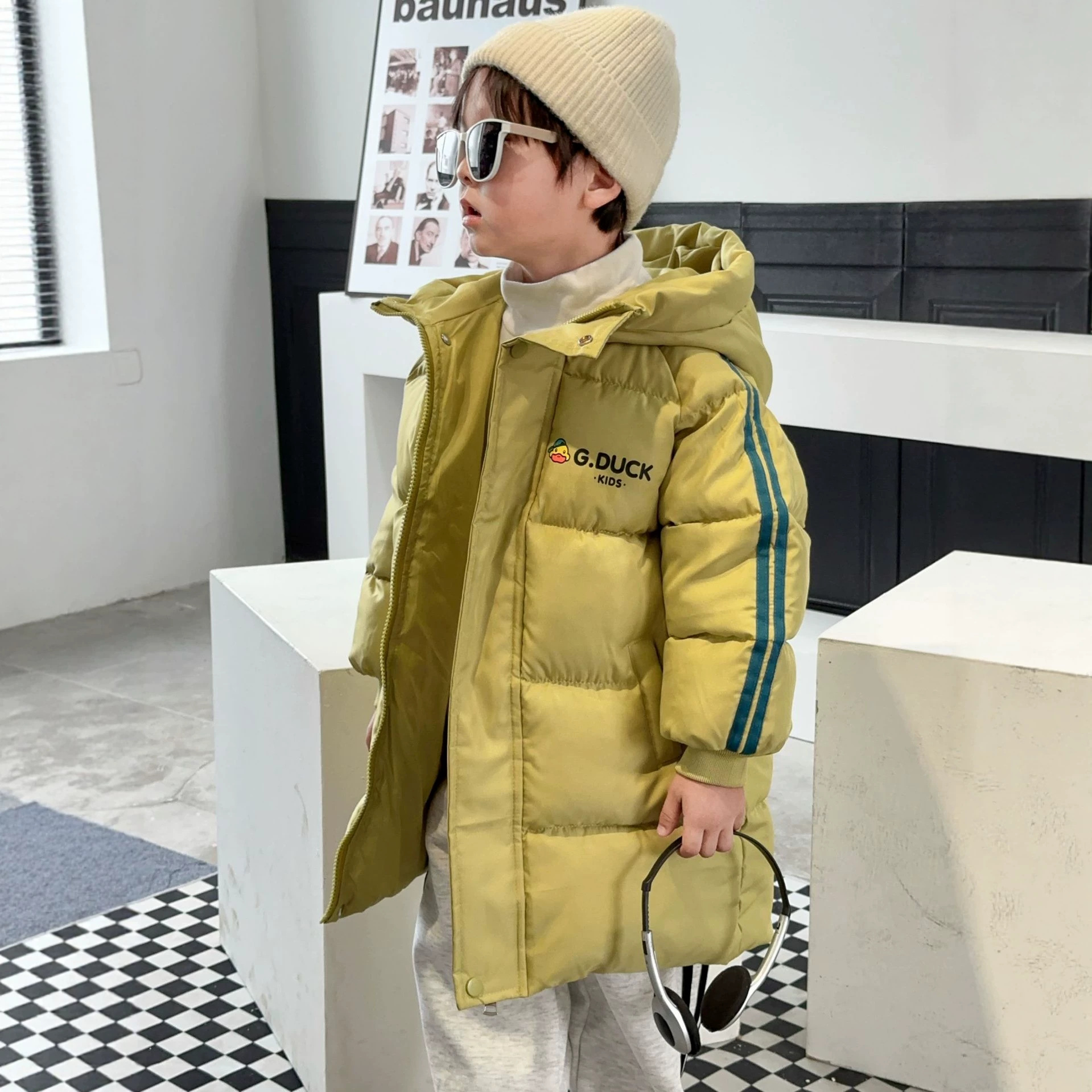 2025 New Style Little Yellow Duck Children's Cotton-padded Jacket, Mid-length, for Boys, Girls, Toddlers, and Older Children, Thickened Winter Clothing