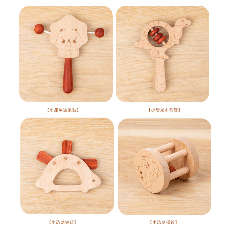 Bebé de agarre de madera traqueteo sonajero multi-pieza conjunto niños de madera educativo calmante juguete
