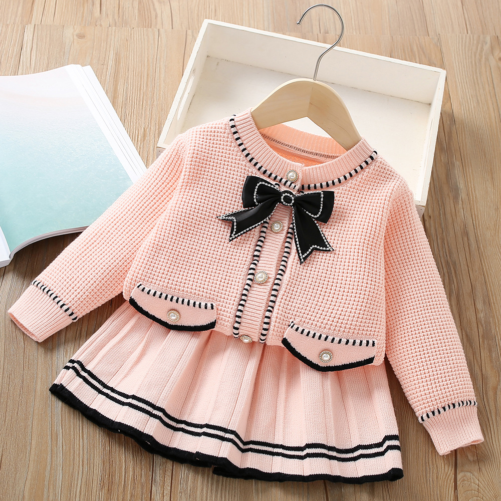 Ensemble pull tricoté pour petite fille, deux pièces, à la mode, petit parfum, à la mode, pour enfants, nouvelle collection automne/hiver 2023_voghion.com