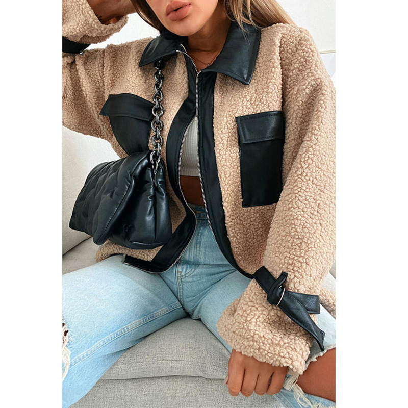 Manteau femme en cuir transfrontalier laine d'agneau couture automne et hiver chaud manteau à manches longues veste nouveau_voghion.com