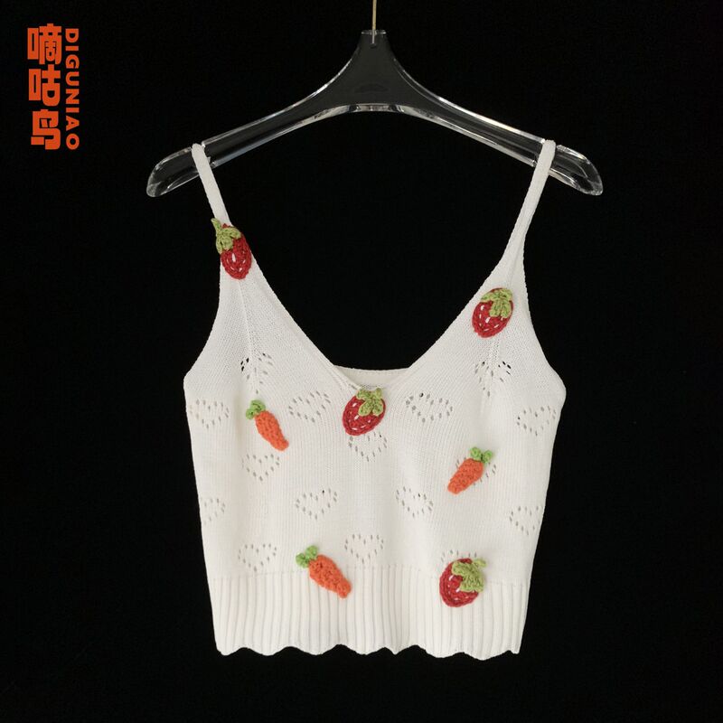 Strawberry Bobo Original Design Sweet and Cute Carrot Strawberry Vest Korean Style Knitted Camisole for Petite People