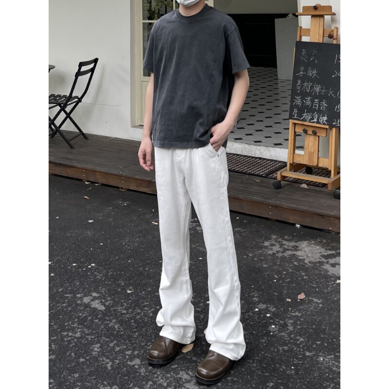 Pure White American-style High Street Vibe High-end Slim-fit Slim-fit High-end Sag Casual All-match Micro-fit Men's Jeans Pure White American-style High Street Vibe High-end Slim-fit Slim-fit High-end Sag Casual All-match Micro-fit Men's Jeans