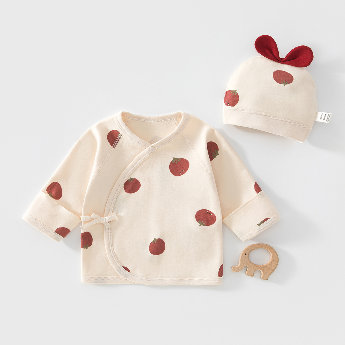 Newborn Baby Half-Back Cotton Clothing, Solid Color, Spring and Autumn Style, Includes Hat, Monk-Style Outfit, Baby Top with Hood