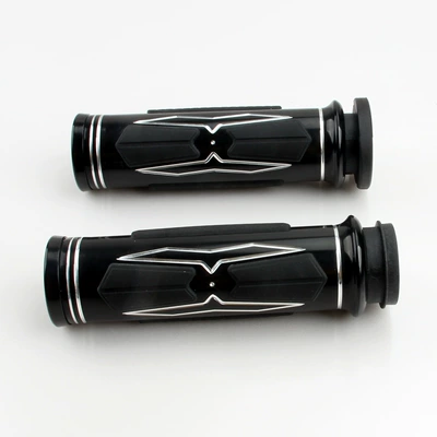Aluminum Alloy Motorcycle Handlebar Grips with Electronic Valve Grips Suitable for Harley Touring and Soft Tail Series Handlebar Installation (Motorcycle Handle Cover) - electronic-valve-glossy-black