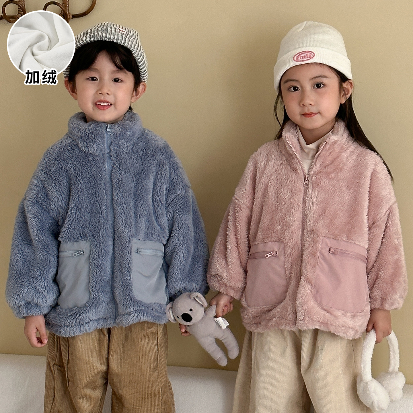 儿童法兰绒外套2025新款秋冬季女童加厚加绒衣服男童冬装宝宝上衣