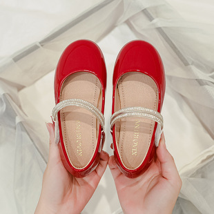 Girls' Soft-soled Flat Shoes 2024 Spring New Simple Comfortable Single Shoes for Primary School Students Children's Patent Leather Shoes