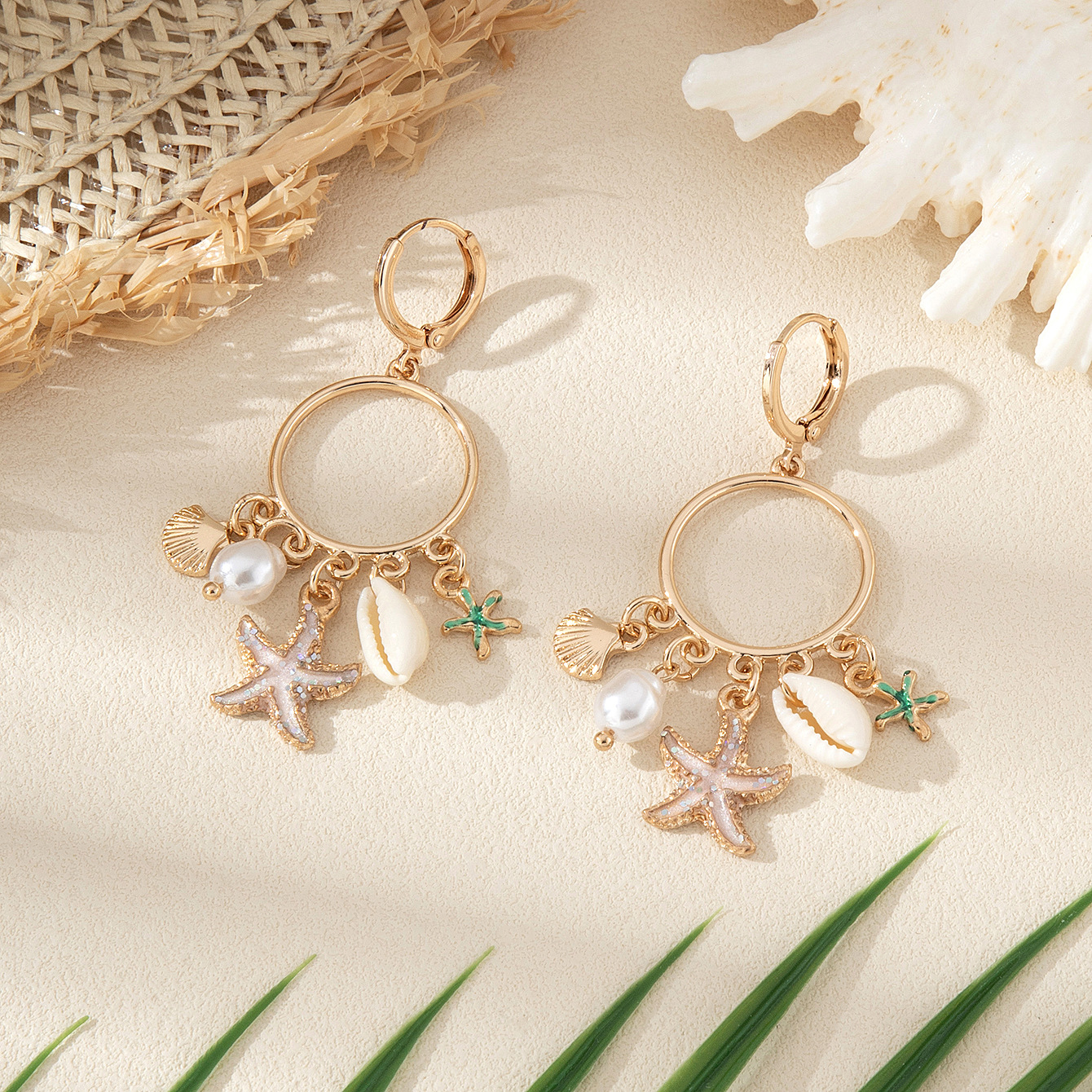 All Seasons Season 1 Pair Marine Style Scallop Starfish Shell Zinc Alloy Drop Earrings