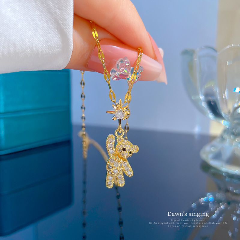 Collana orso di lusso con diamanti per donna catena in oro vero_voghion.com
