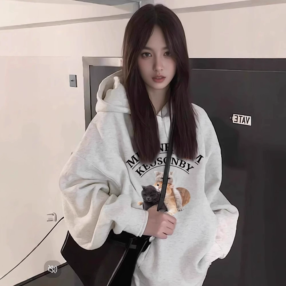 Ленивый ветер свободный свитер с капюшоном 2024 осенью и зимой новый толстый и бархатный американский тяжелый свитер