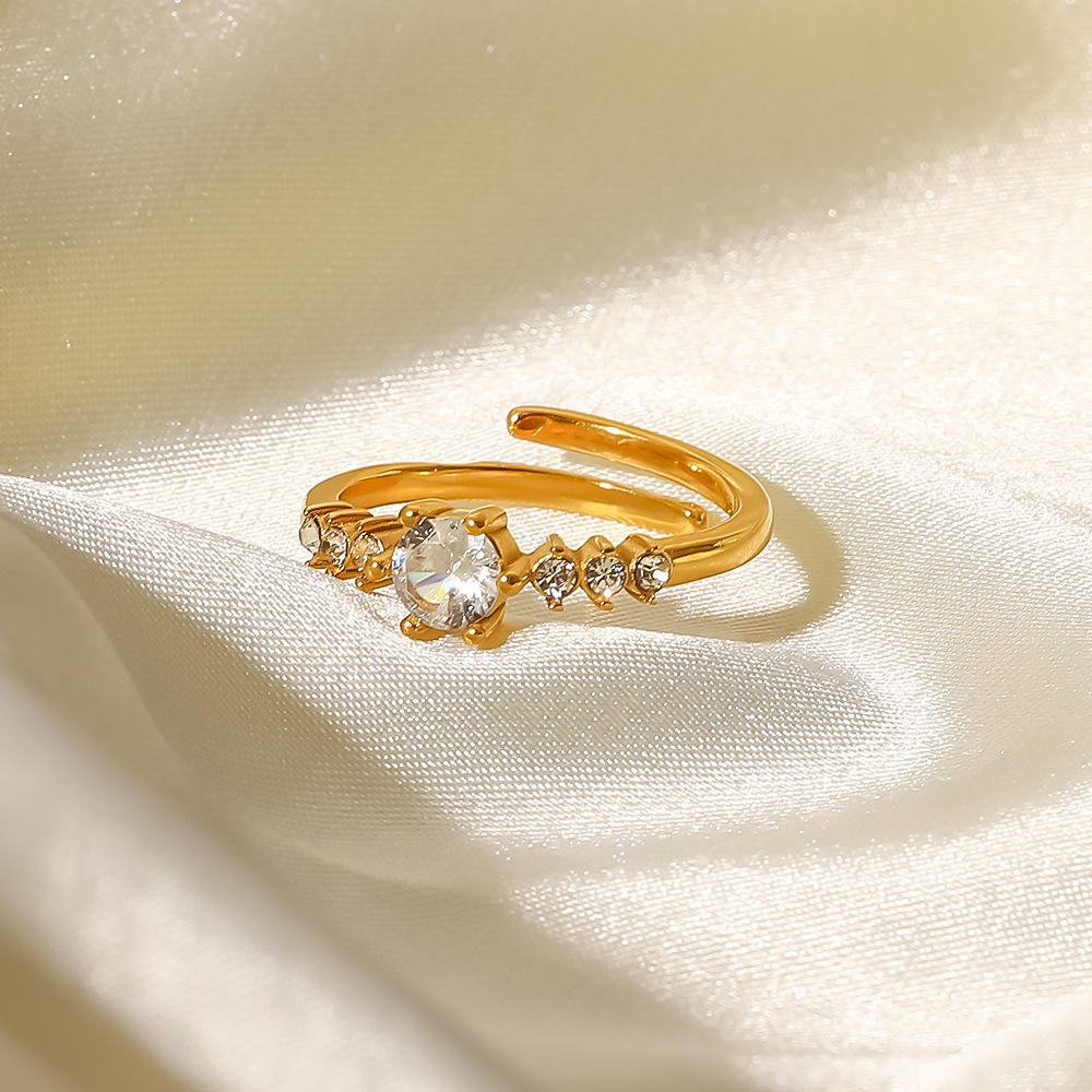 Fashion Round Stainless Steel Open Ring Gold Plated Zircon Stainless Steel Rings