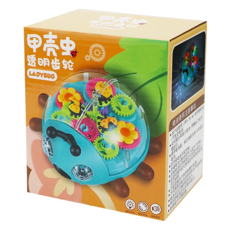 Internet mercado nocturno de celebridades Escarabajo de engranajes transparente eléctrico proyección universal sonido y luz TikTok mismo estilo puesto de juguete para niños caliente