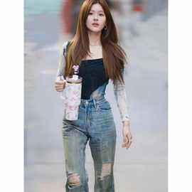 天花板！春夏新品cpl【赵露思同款】破洞做旧直筒牛仔裤女