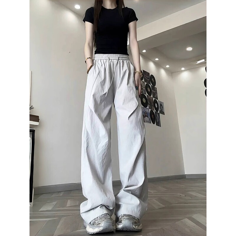 American Pleated Cargo Pants for Women Summer 2025 New High-Waisted Wide-Leg Pants Loose Casual Quick-Drying Sports Pants