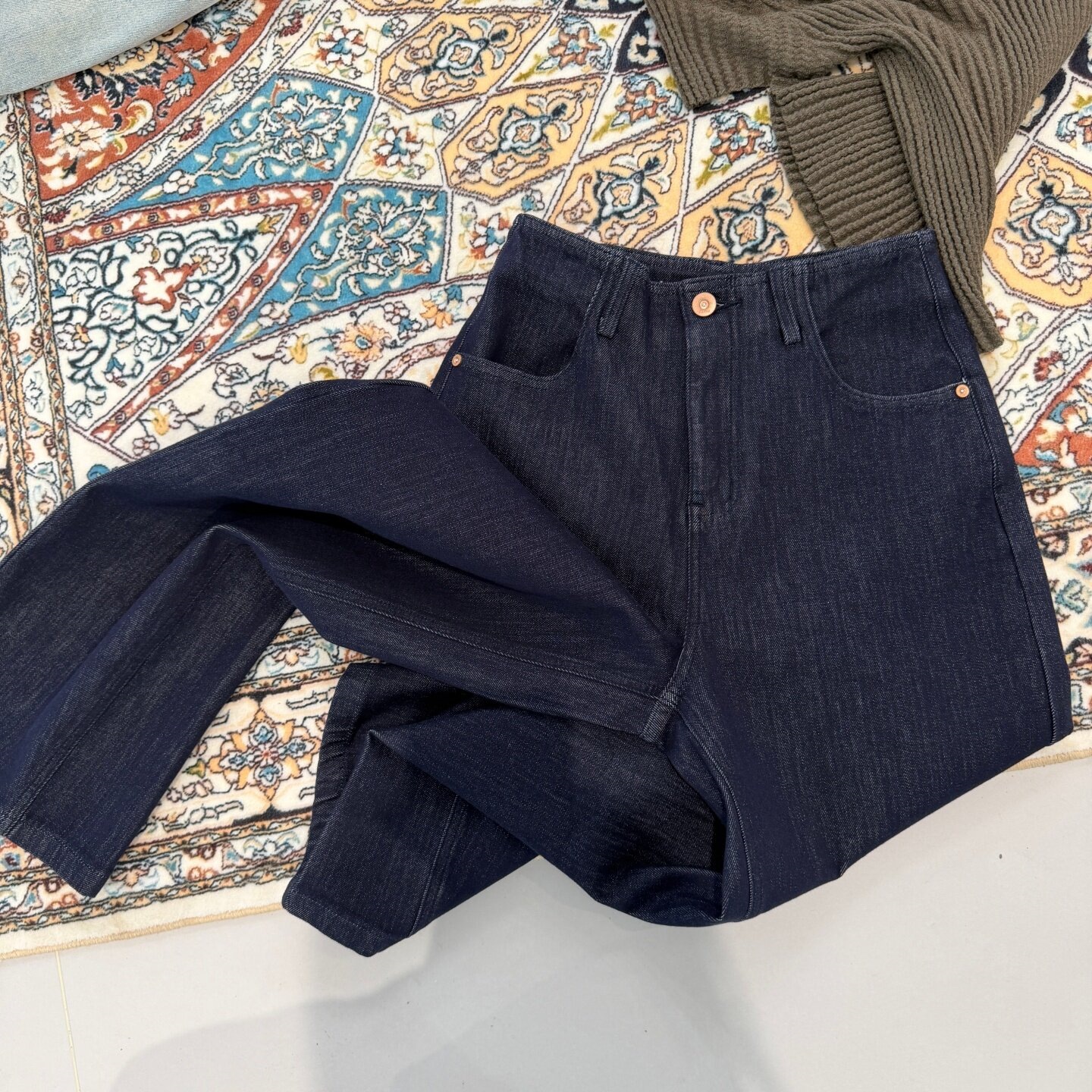 Curved cut high-end women's jeans, new autumn slim-fit versatile four-way stretch wide-leg casual cropped pants