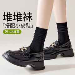 灰色中筒袜女春秋miu系堆堆袜配小皮鞋日系竖条纯棉无骨袜子夏季