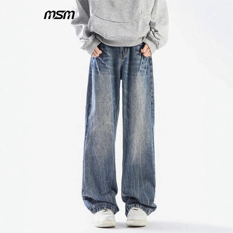 Xintang Denim Capital New American Style High Street Lightning Pattern Slightly Flared Washed Loose Cool Casual Pants Men's Pants Wholesale Xintang Denim Capital New American Style High Street Lightning Pattern Slightly Flared Washed Loose Cool Casual Pants Men's Pants Wholesale