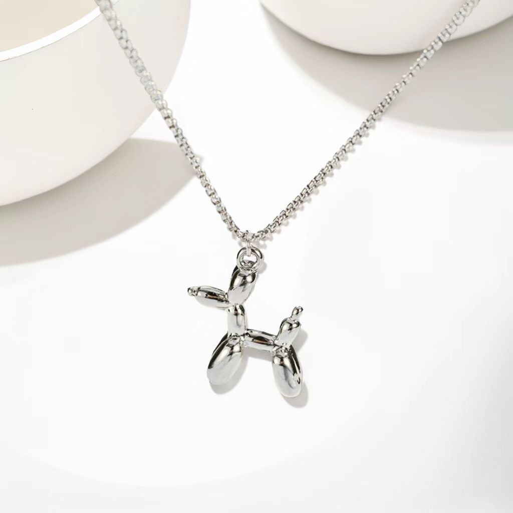 Collana hip hop con ciondolo a forma di cane 3D con palloncino carino e cucciolo in acciaio al titanio Yilu You_voghion.com