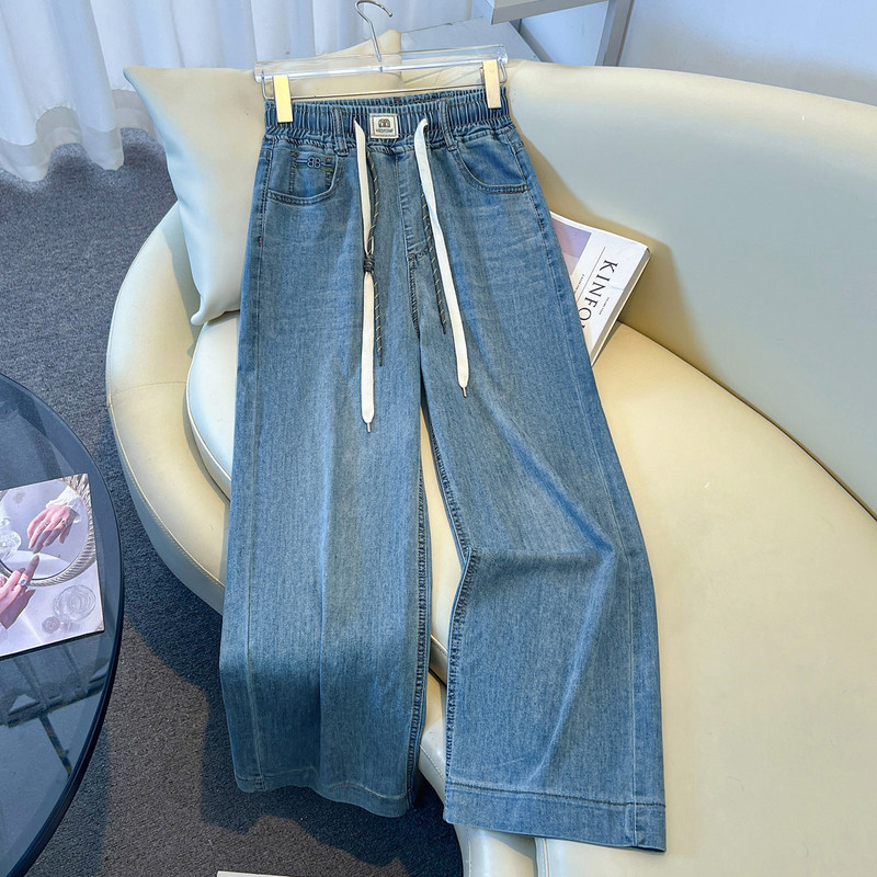 Vintage Blue Elastic High-Waisted Narrow Wide-Leg Jeans for Women, Thin Style, 2026 Summer New Straight-Leg Pants for Petite Sizes Vintage Blue Elastic High-Waisted Narrow Wide-Leg Jeans for Women, Thin Style, 2026 Summer New Straight-Leg Pants for Petite Sizes