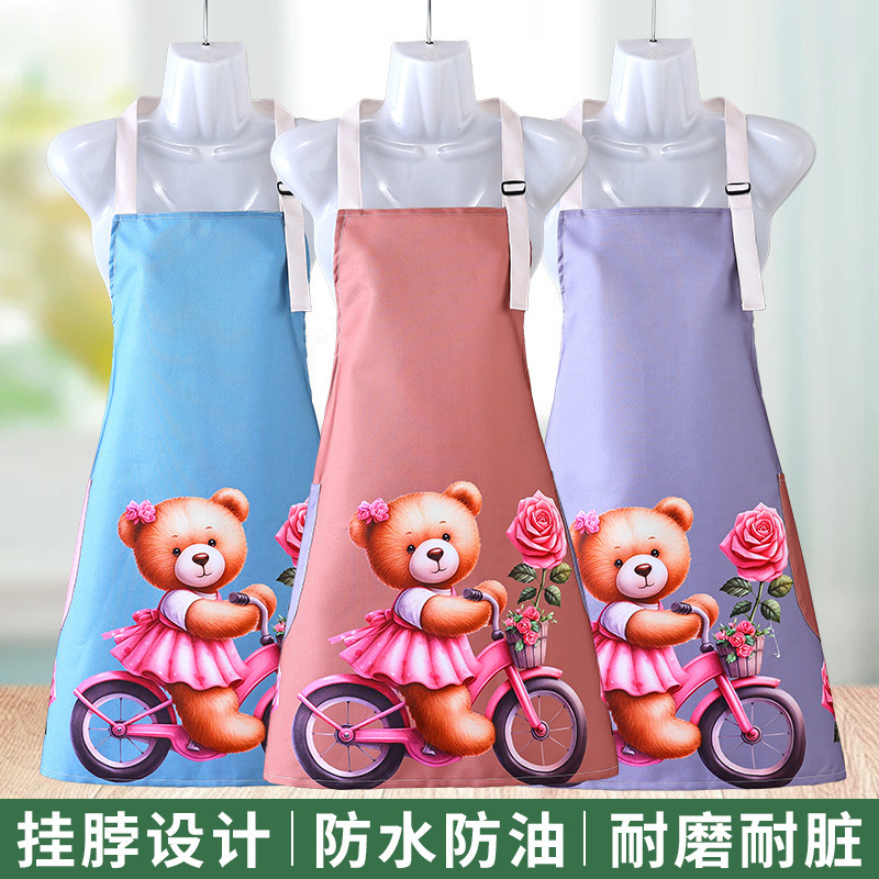 New Waterproof Apron Women's Summer Kitchen Cooking Oil-proof Beautiful Work Household Waist Non-sticky Work Clothes