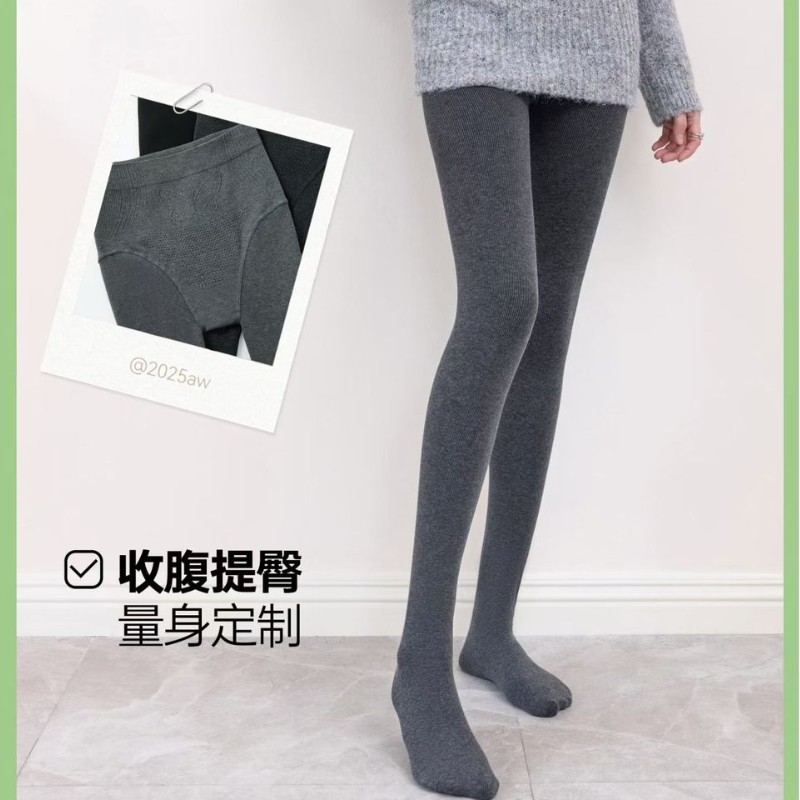Sk526 Tummy Control and Hip-Lifting Fine Combed Cotton Thin Fleece Slimming Women's Autumn and Winter Fine Striped Pantyhose Thickened Leggings