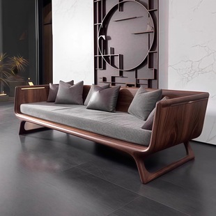 New Chinese Style Walnut Luohan Bed Solid Wood Sofa Modern Simple Small Apartment Zen Style Chaise Bed Fabric New Style