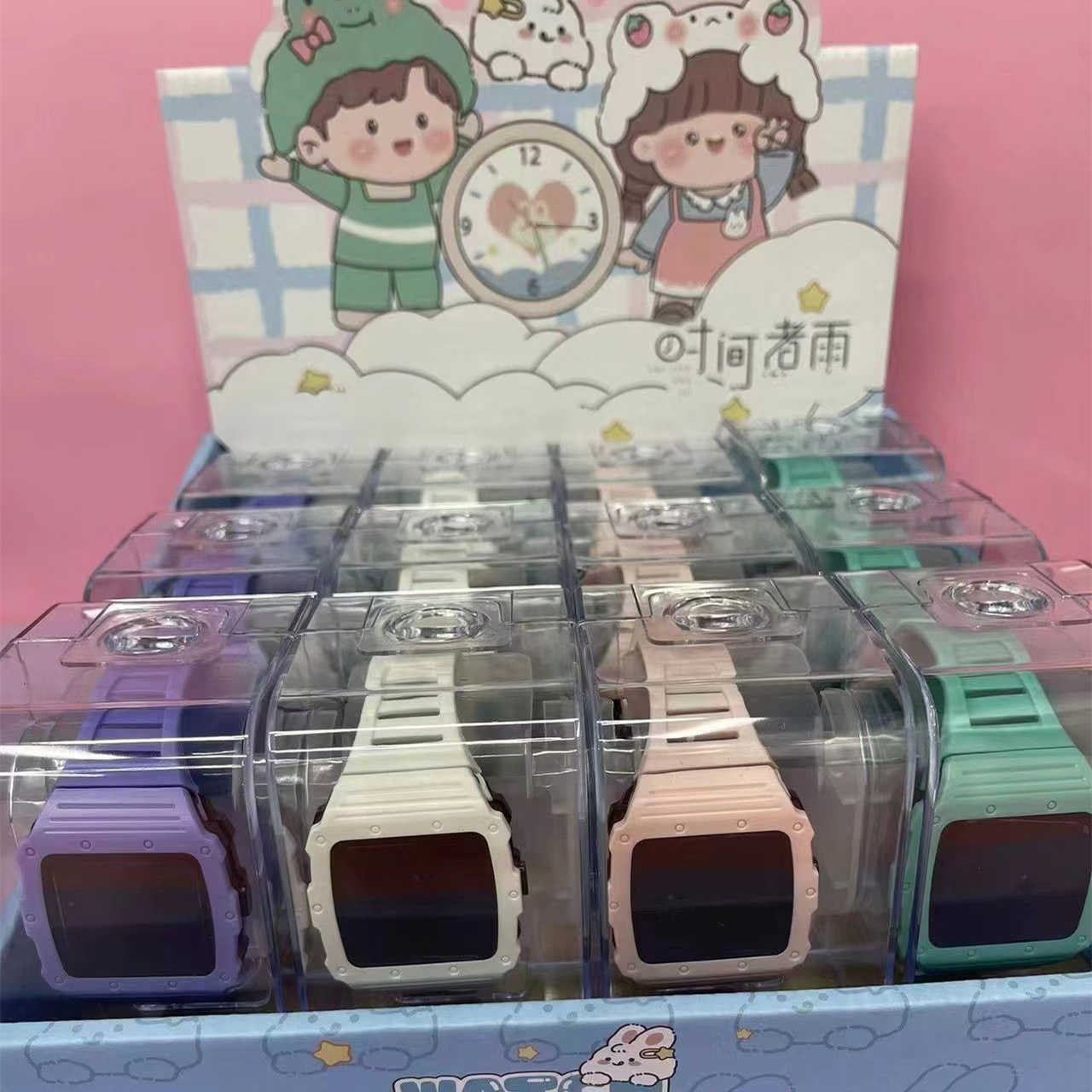 Tiempo hervido lluvia serie en caja reloj electrónico estudiantes masculinos y femeninos Alarma de tiempo deportivo multifunción reloj campus periférico