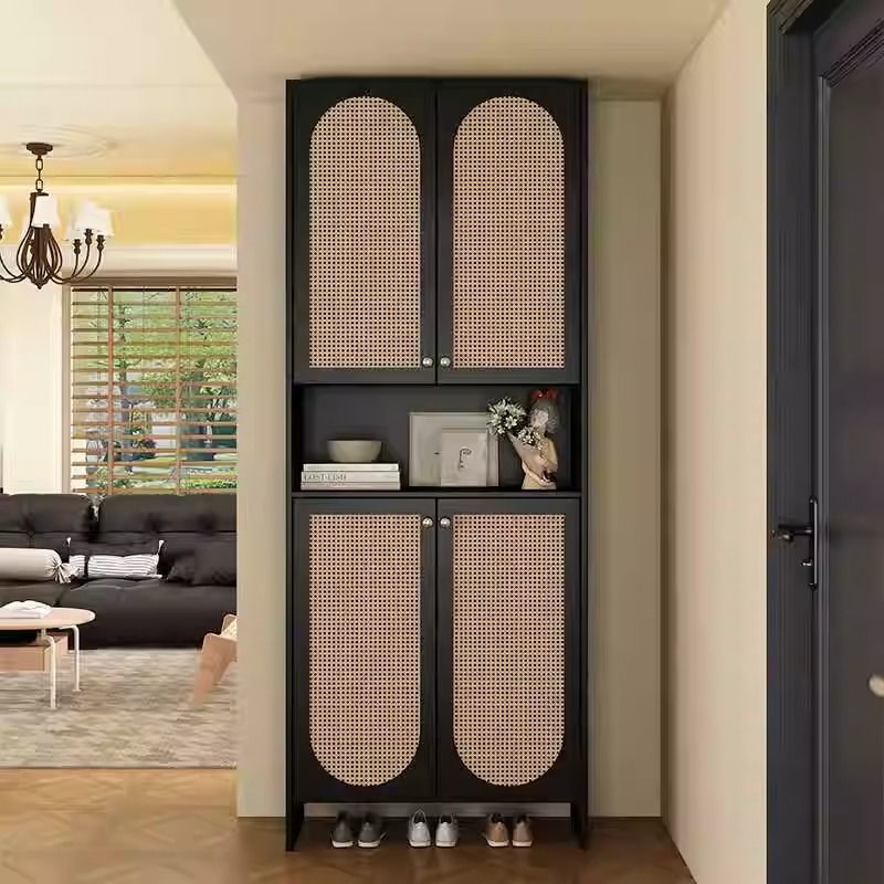 Entrance Shoe Cabinet, Retro Style Rattan Breathable Partition Cabinet, Entrance Cabinet, Chinese Style Storage Cabinet, Shoe Rack, Multi-Purpose Storage
