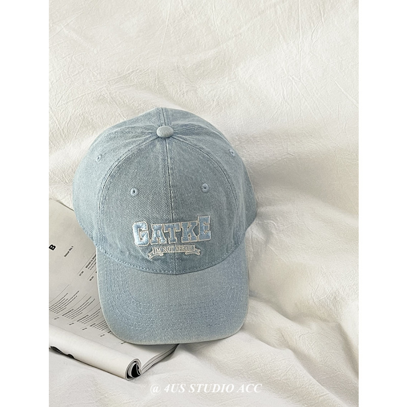 Retro vaquero lavado en agua gorra de pato lengua de moda femenina coreana bordada letras pareja gorra de béisbol profunda parte superior muestra cara pequeña
