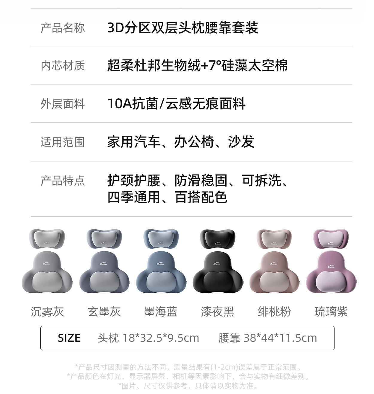 Aichewu Double-Layer Car Headrest and Lumbar Support Memory Foam Car Seat Cushion Neck Pillow Wholesale