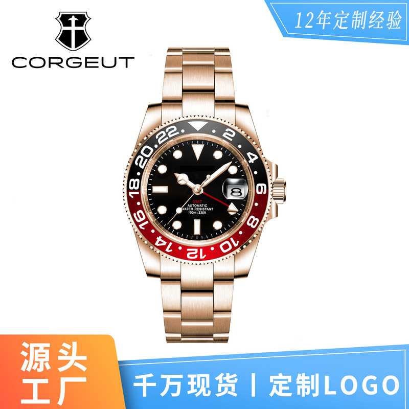 Cross-Border Rose Gold 40mm Steel Fully Automatic Watch Custom Logo Deep Waterproof Men's Watch Men's Mechanical Watch