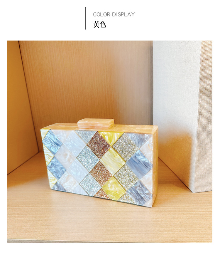 New cross-border foreign trade women's checkered acrylic bag, dinner bag, single-shoulder crossbody wedding and banquet clutch bag undefined