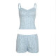 Casual Home Clothes Foreign Trade New Girl Floral Plaid V-neck Small Camisole Loose Shorts