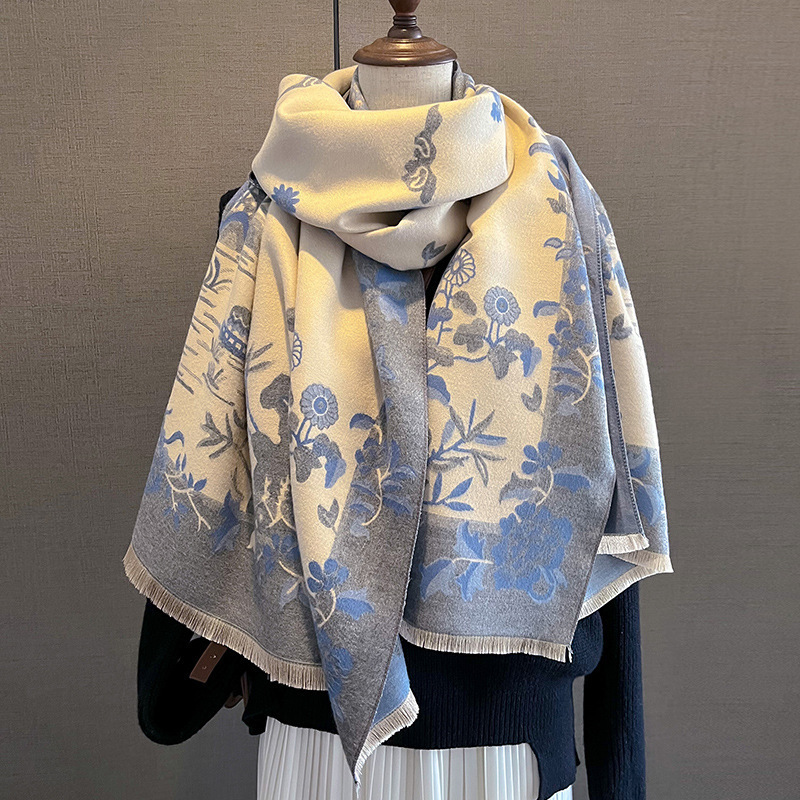 新しい秋冬の両面スカーフ、ファッショナブルで多用途、ハイエンドの模造カシミヤブランケット、暖かく厚みのあるアウターショールとスカーフ|undefined