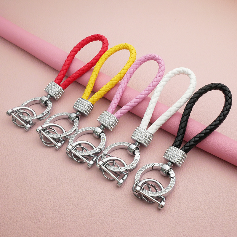 Diamond-Encrusted Handmade Leather Braided Rope Car Keychain, Light Luxury Pendant with Zinc Alloy Horseshoe Buckle, Anti-Loss Wholesale Creative Design Diamond-Encrusted Handmade Leather Braided Rope Car Keychain, Light Luxury Pendant with Zinc Alloy Horseshoe Buckle, Anti-Loss Wholesale Creative Design