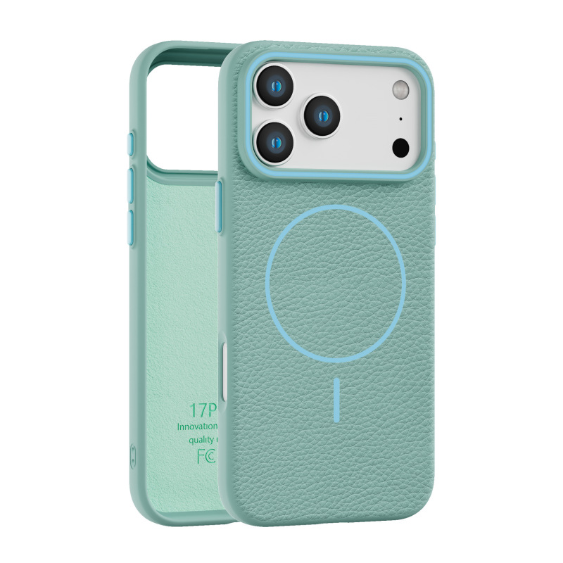 iPhone17 ブラックオレンジ磁気充電リング携帯電話ケースライチ柄 TPU Apple 16/15 フランネルオールインクルーシブ携帯電話ケース|undefined