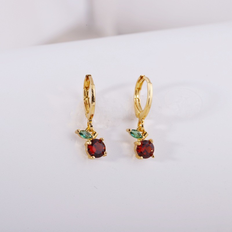 Fruit Earring Necklace Set Colorful CZ Zircon Earrings Grape Cherry Piercing Jewelry Gold detail image 16