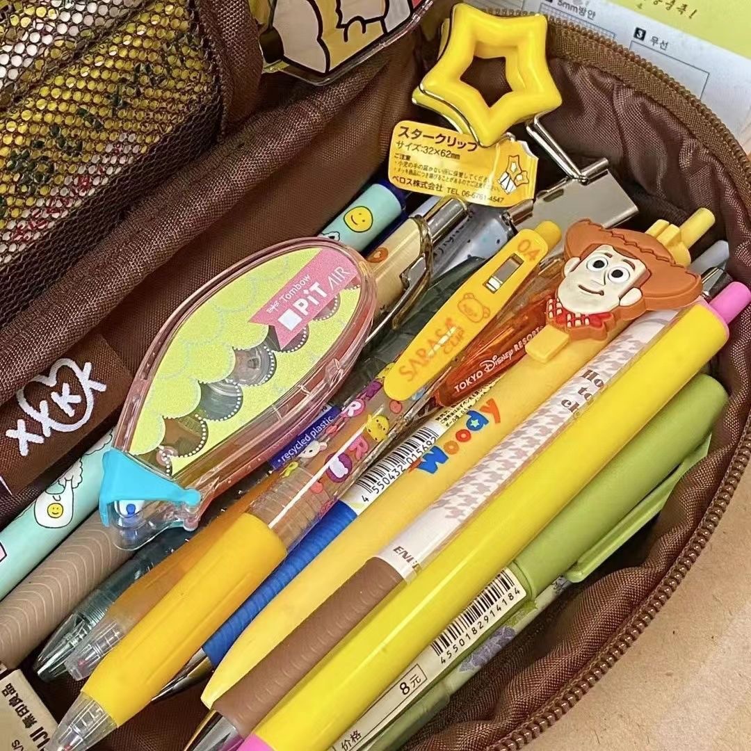 (2개) 한국 연필 머리 자수 연필 가방 고 부가가치 학생 대용량 개입 다기능 문구 가방 연필 보관 가방