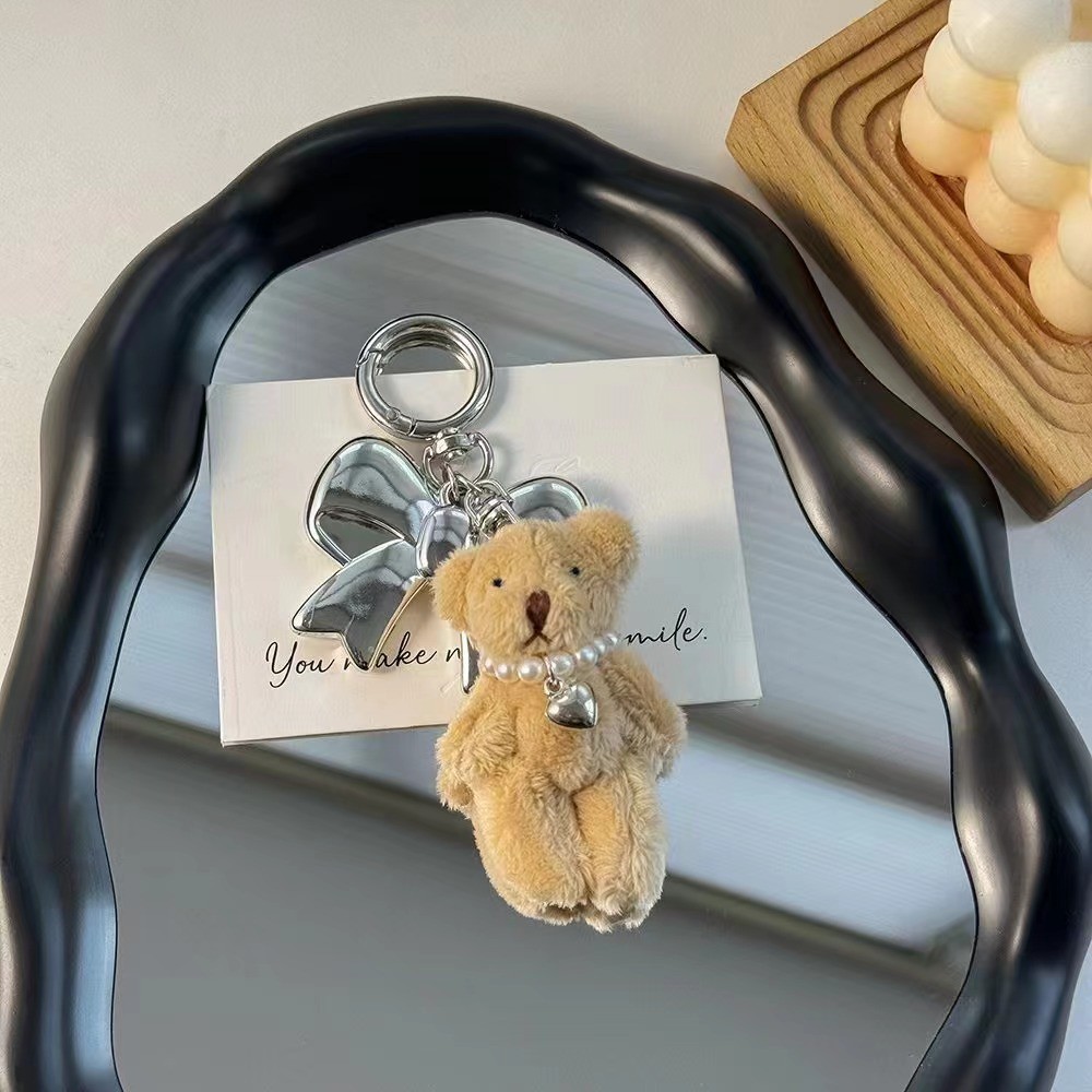 Coreano coreano dulce perla oso amor llavero de automóvil conejo auriculares colgantes bolsos de teléfono móvil colgantes