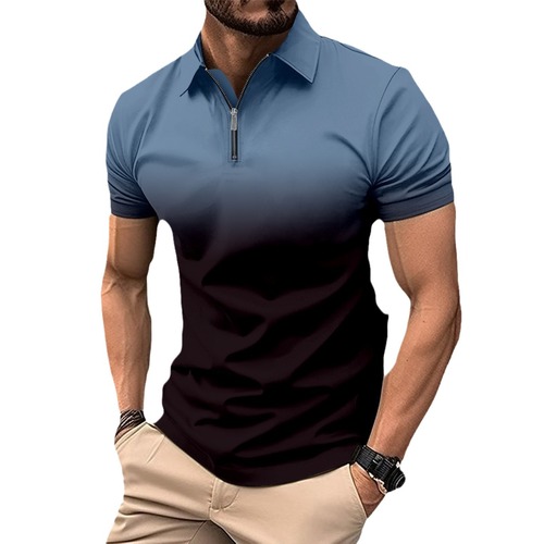 Men's POLO Shirt TEMU Hot Selling Men's Printed Zipper Pattern Flat Fabric Badminton Shirt POLO Shirt