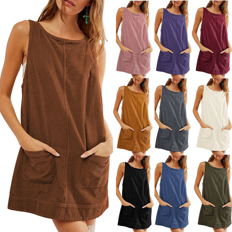 2025 Amazon Women's Autumn and Winter New Cross-border European and American Leisure Corduroy Sleeveless Vest Y2K dress