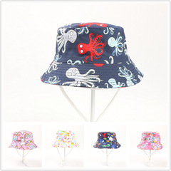 New European and American-style cotton fisherman hats with cartoon print designs—unisex, kids' outdoor sun protection & shade hats—stylish and adorable!