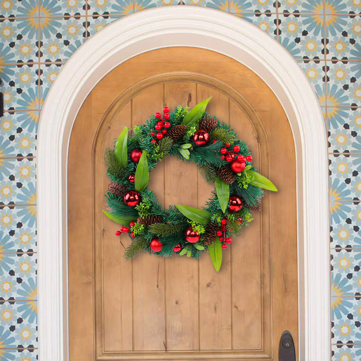 Navidad transfronteriza berry corona de flores colgar Navidad simulación pine red