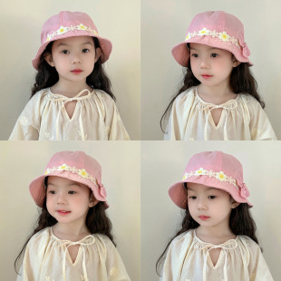 Girls' Hat Spring and Autumn Children's Fisherman Hat Girls' Sunshade Hat Cute Princess 2024 New Baby Girl Sunscreen Hat