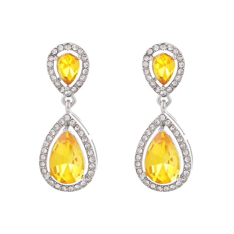 Longhe estilo nicho de alta calidad gota de agua pendientes de zircon vestido de novia con auriculares brillantes