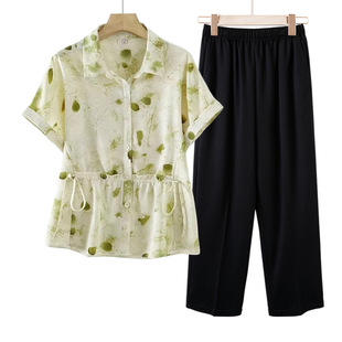 Mom's Summer Short-Sleeved Fashionable Shirt Suit Summer New Style Middle-Aged and Elderly Fashion Shirts