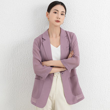 紫色薄款天丝小西装外套女夏季2024年新款中袖高级感女装休闲上衣