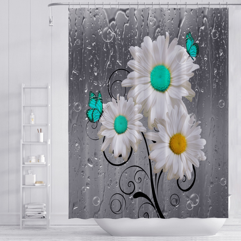 厂家热销跨境亚马逊新品北欧ins绿植鲜花浴帐 加厚防水涤纶浴帘