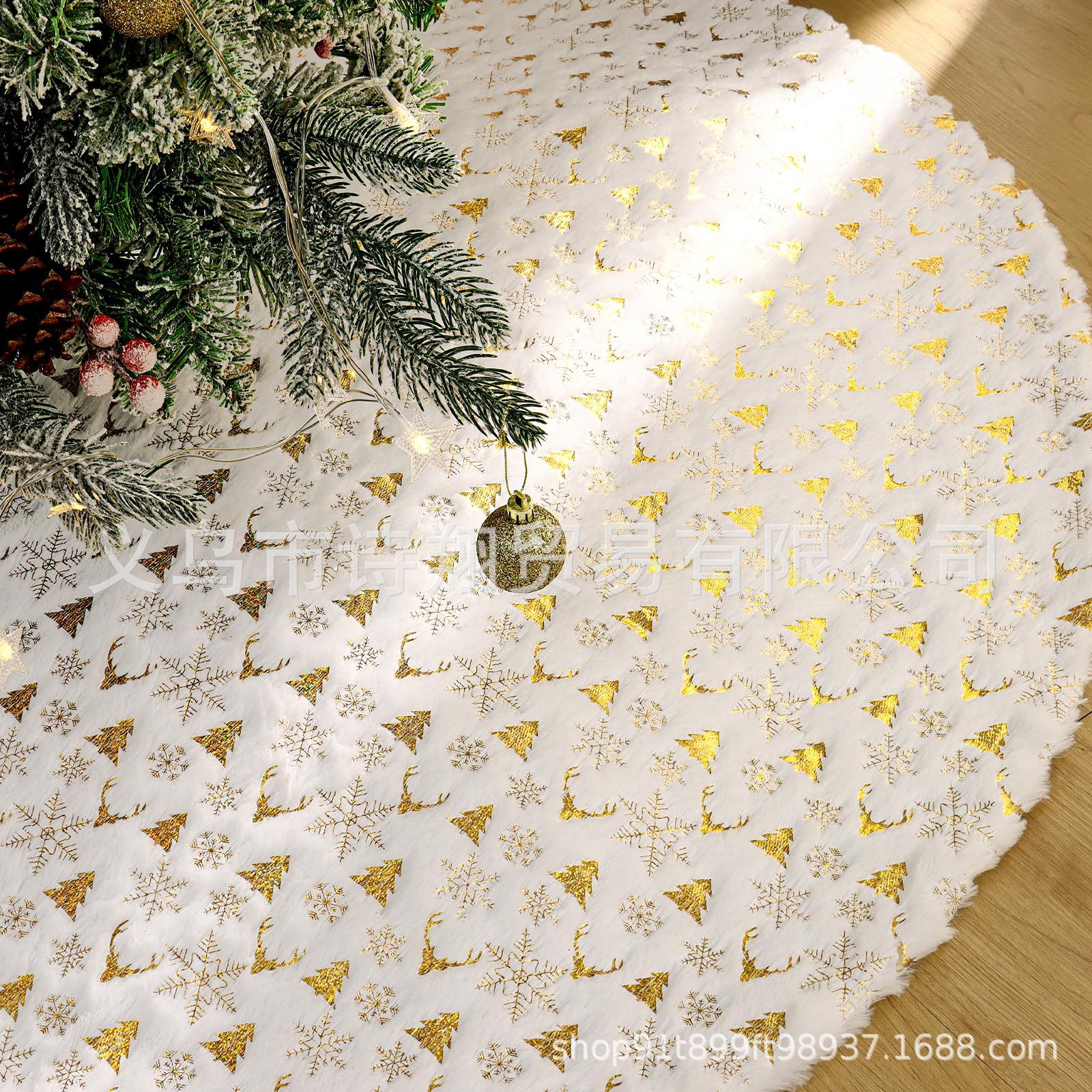 Falda para árbol de Navidad transfronteriza, falda para árbol de lentejuelas con copos de nieve nacarados, falda para árbol bordada de felpa blanca, decoración para árbol de Navidad