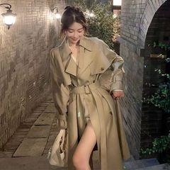韩系中长款风衣外套2025春秋季新款小个子加长版英伦显高大衣女